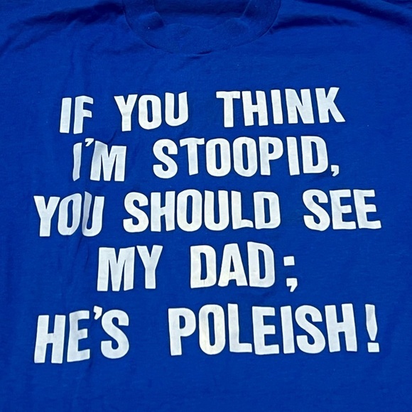 Vintage 1980s Funny Polish Blue Screen Stars 80s Crewneck Tee Top Shirt - Picture 2 of 5